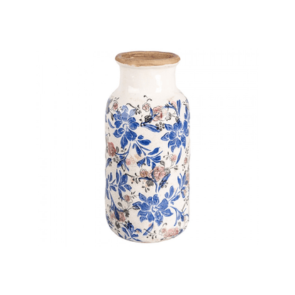 Jarra Cerâmica Bege com Flores Azuis Clayre & Eef