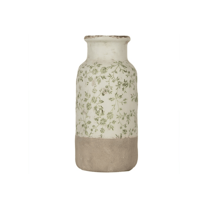 Jarra Cerâmica Bege com Flores Verdes Clayre & Eef