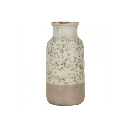 Jarra Cerâmica Bege com Flores Verdes Clayre & Eef