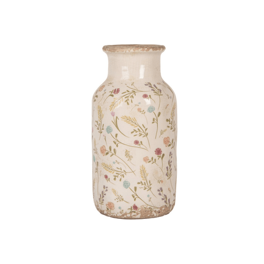 Jarra Cerâmica Bege com Flores Clayre & Eef