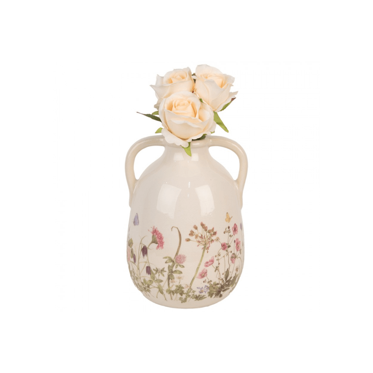 Jarra Cerâmica Bege com Flores Clayre & Eef