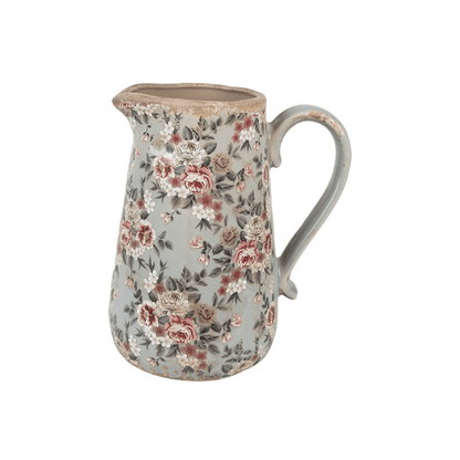 Jarra Cerâmica Cinza com Flores Rosa Clayre & Eef