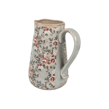 Jarra Cerâmica Cinza com Flores Rosa Clayre & Eef