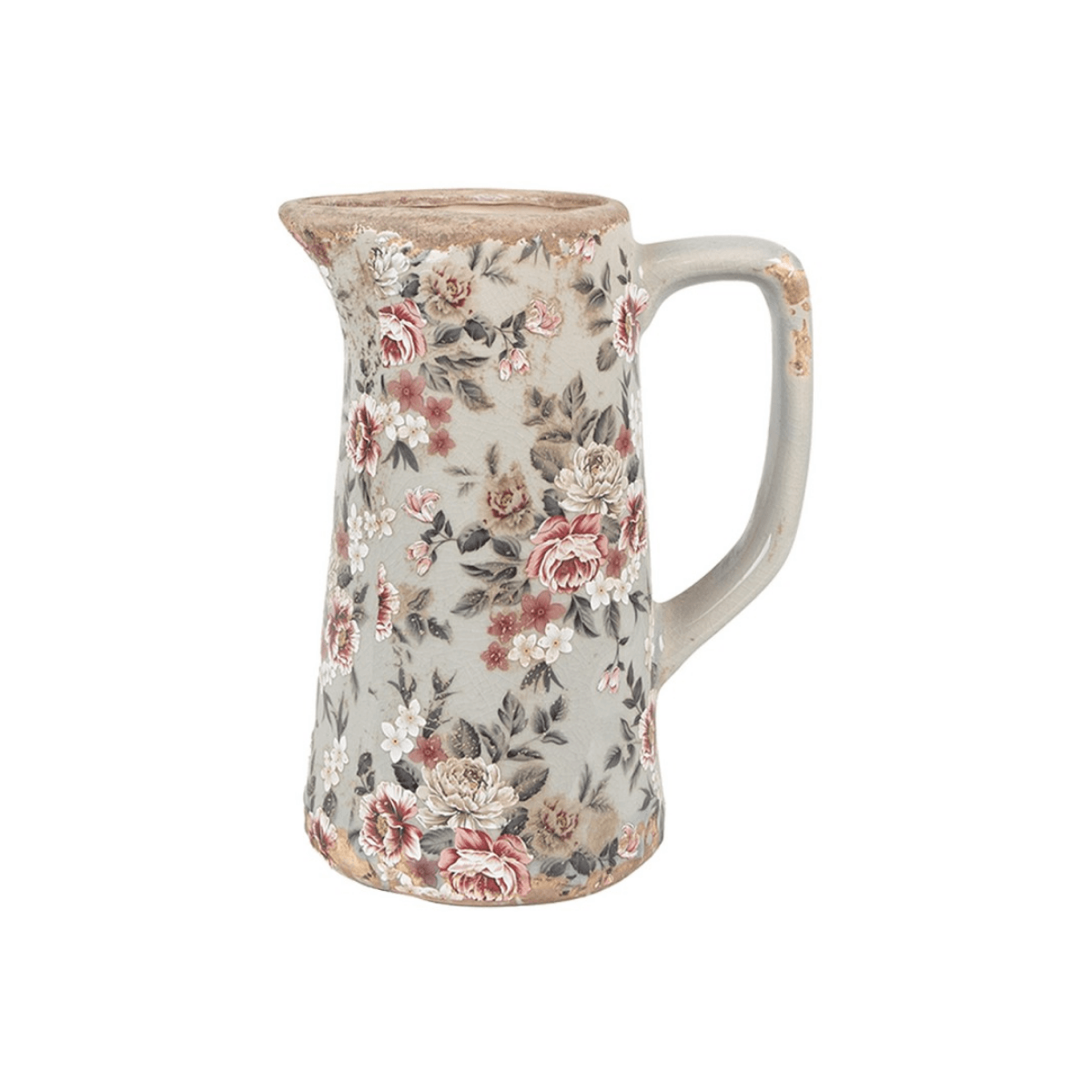 Jarra Cerâmica Cinza com Flores Rosa Clayre & Eef