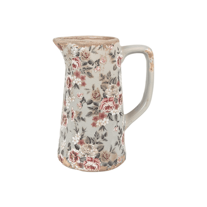 Jarra Cerâmica Cinza com Flores Rosa Clayre & Eef