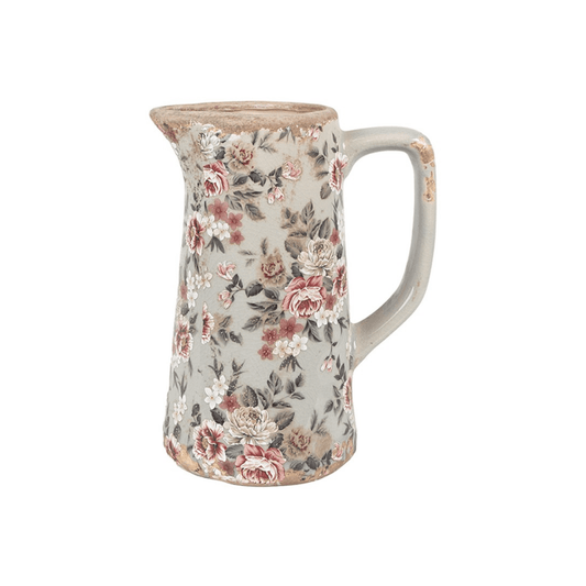 Jarra Cerâmica Cinza com Flores Rosa Clayre & Eef