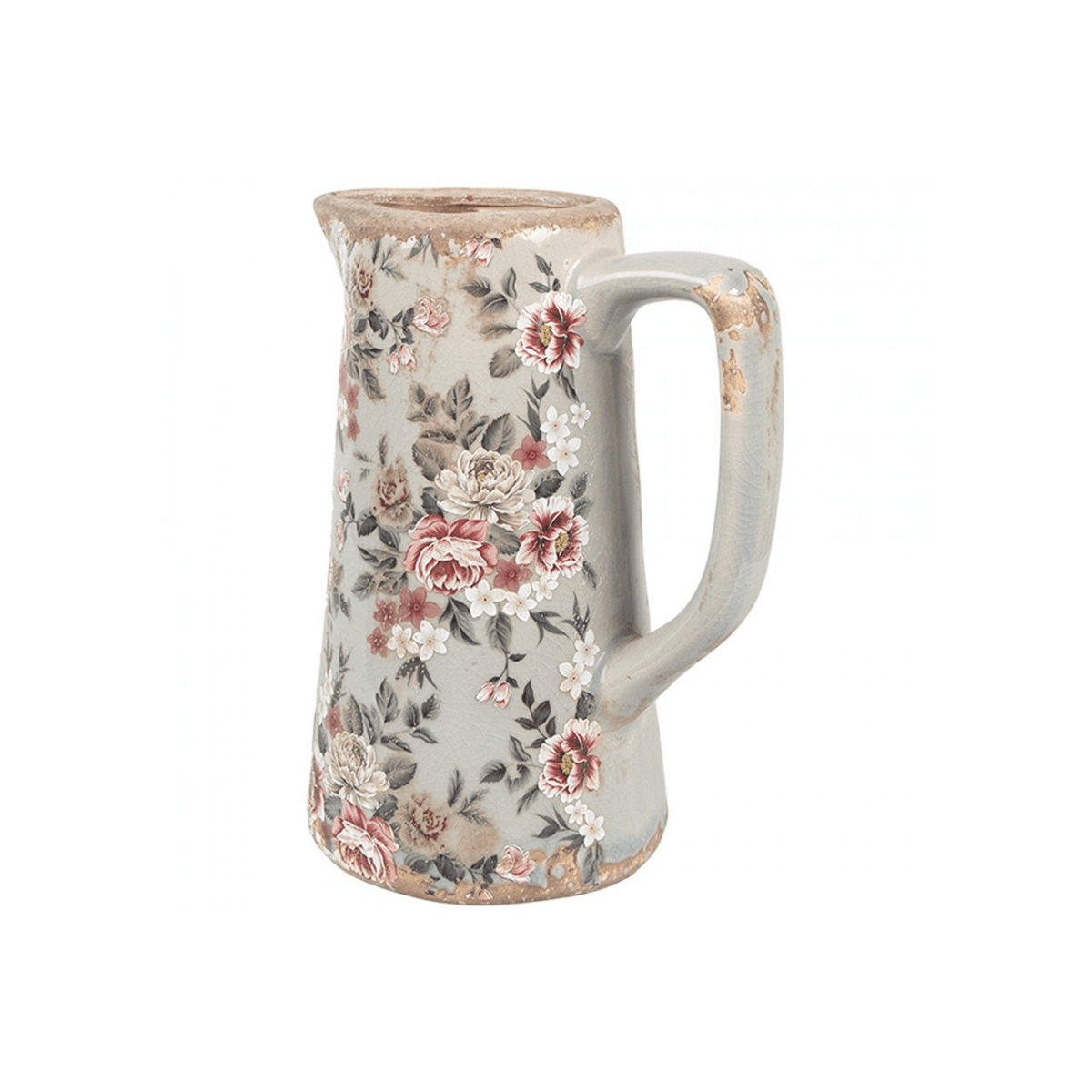 Jarra Cerâmica Cinza com Flores Rosa Clayre & Eef
