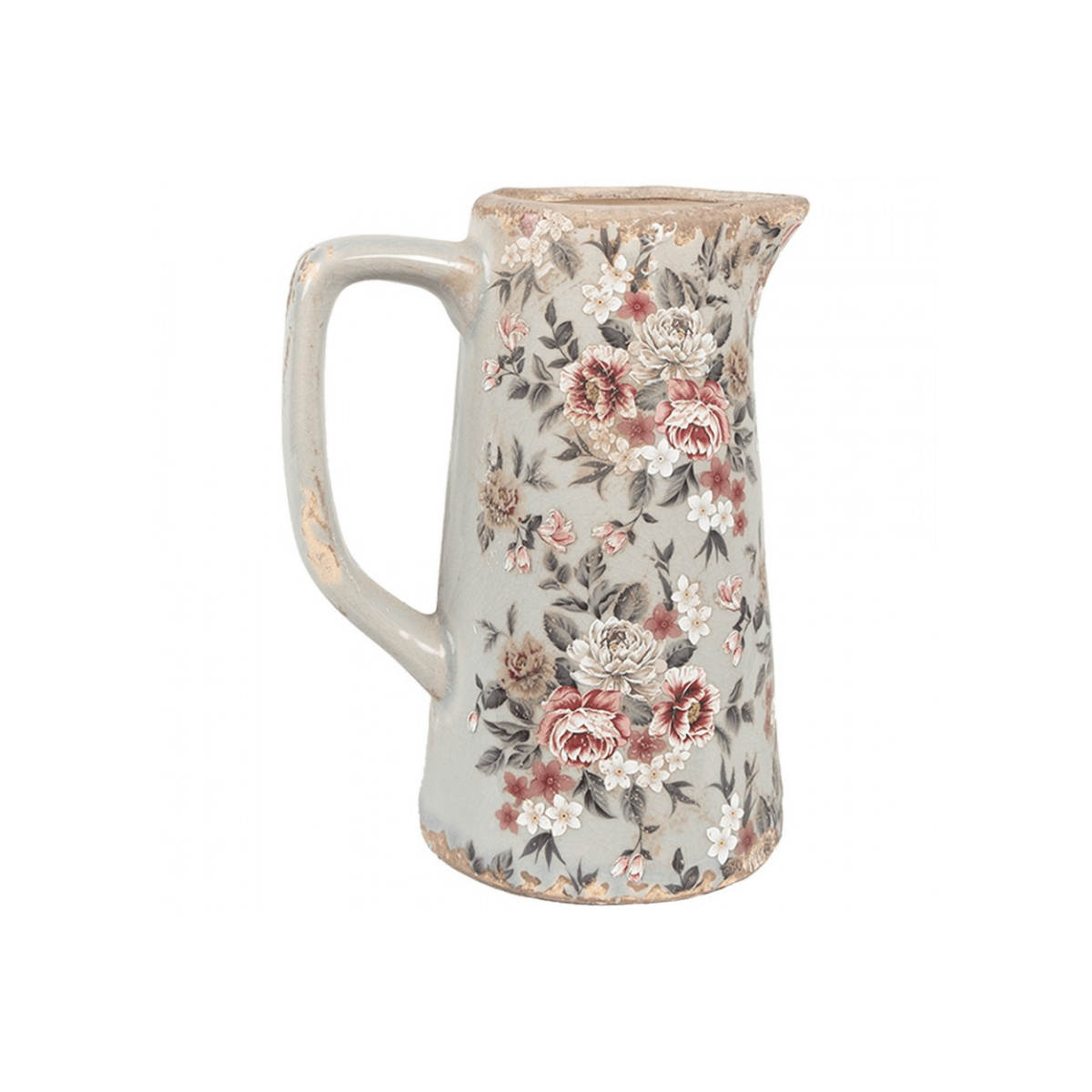Jarra Cerâmica Cinza com Flores Rosa Clayre & Eef