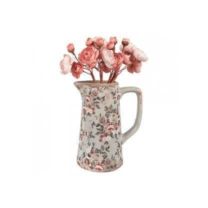 Jarra Cerâmica Cinza com Flores Rosa Clayre & Eef