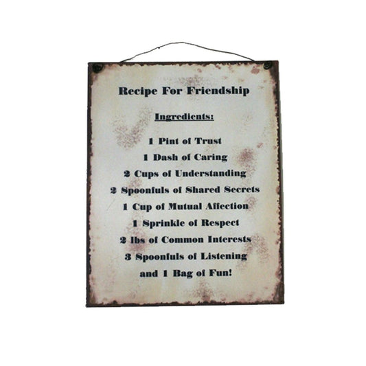 Placa Parede "Recipe for friendship..."