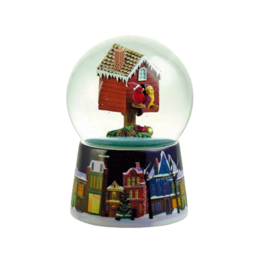 Globo de Neve com Música Inverno Casal Pássaros