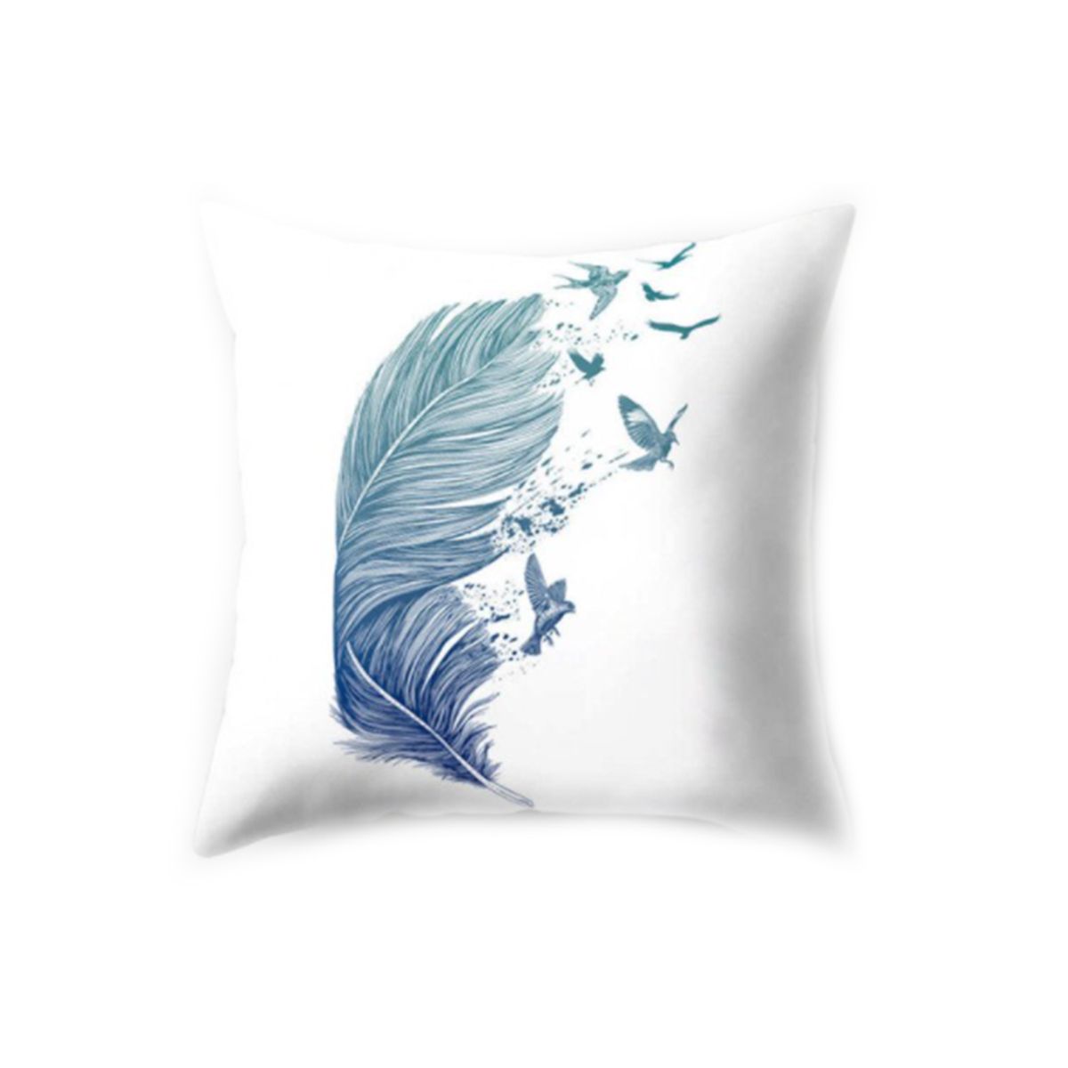 Blue Feather White Cushion