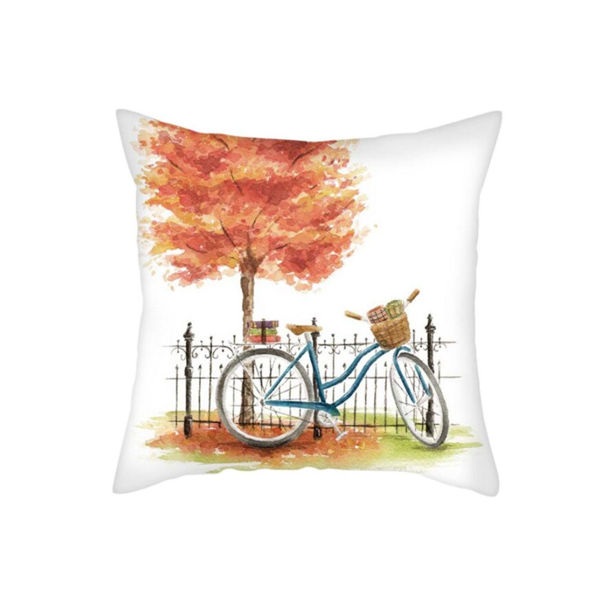 White Bicycle Cushion with Orange Tree