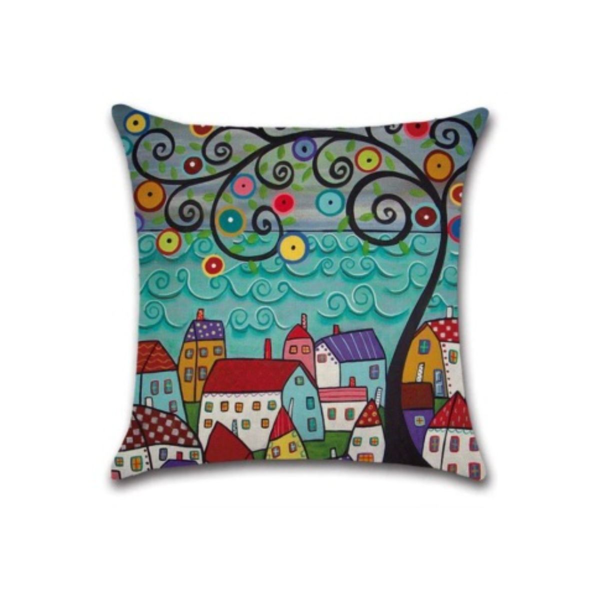 Tree and Low Houses Cushion
