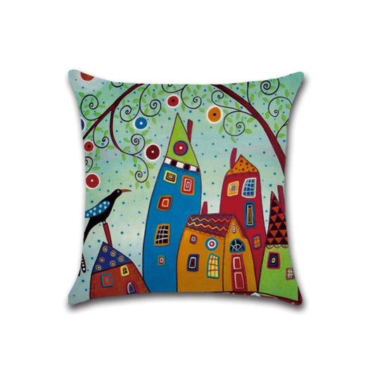 Cushion Colored Houses with Bird