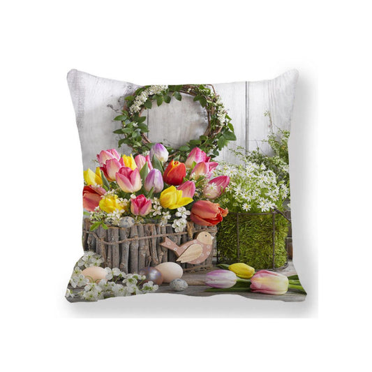 Nature Cushion with Basket of Flowers