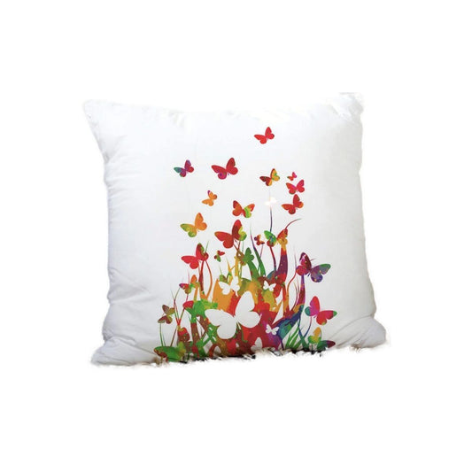 White Cushion with Colored Butterflies