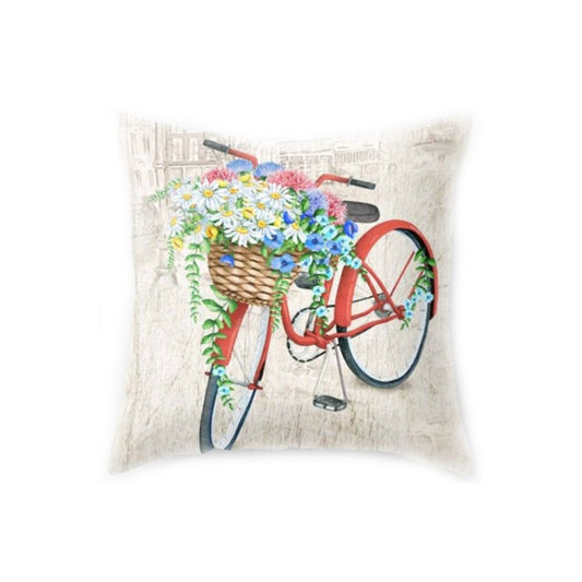 Red Bicycle Cushion with Flowers