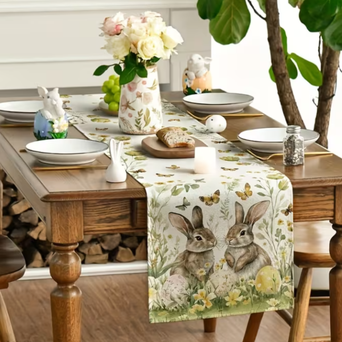 Caminho de Mesa Casal de Coelhos 121cm