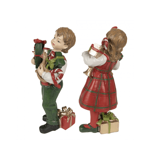 Menino e Menina com Presentes de Natal 13cm