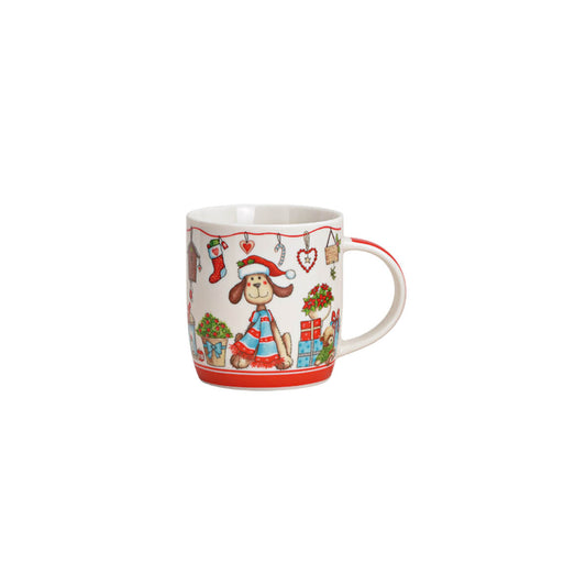 Caneca de Natal com Cão Vermelho