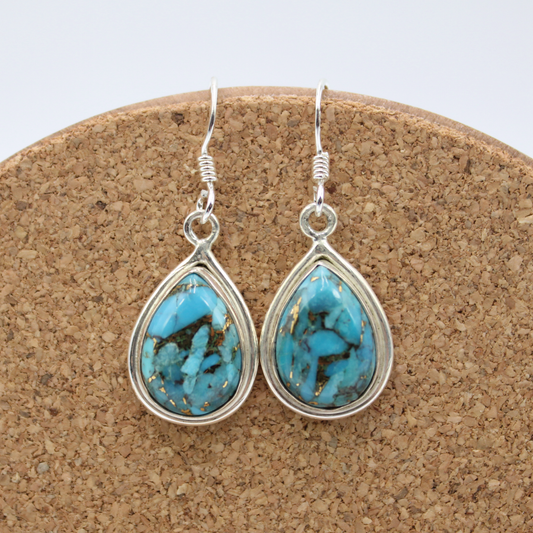Turquoise Silver Earrings with Pyrite