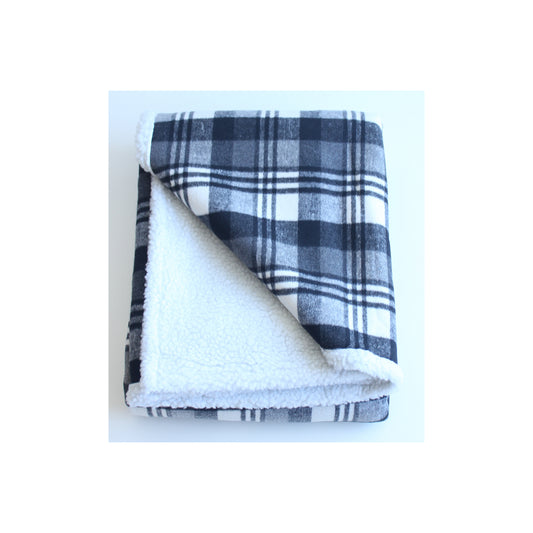 White Plaid Blanket with Fur