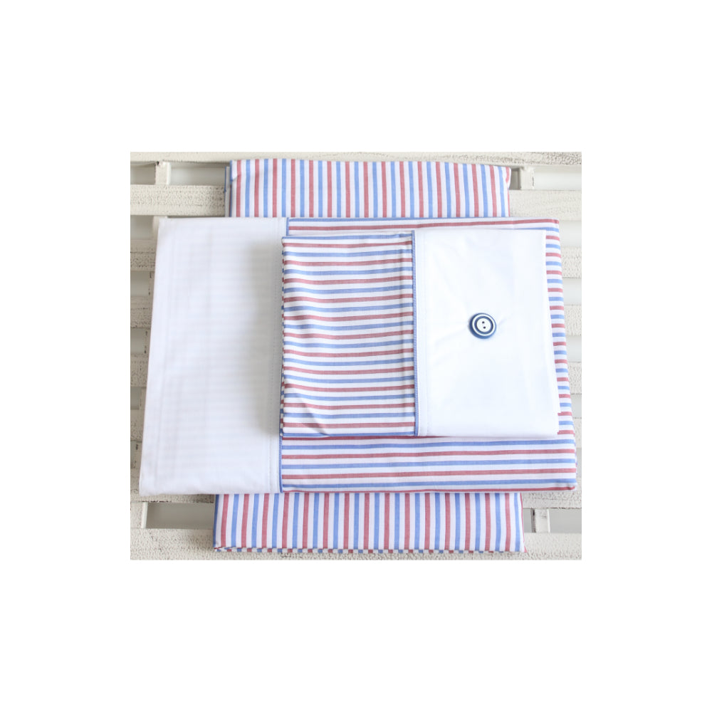 White Single Bed Set with Stripes