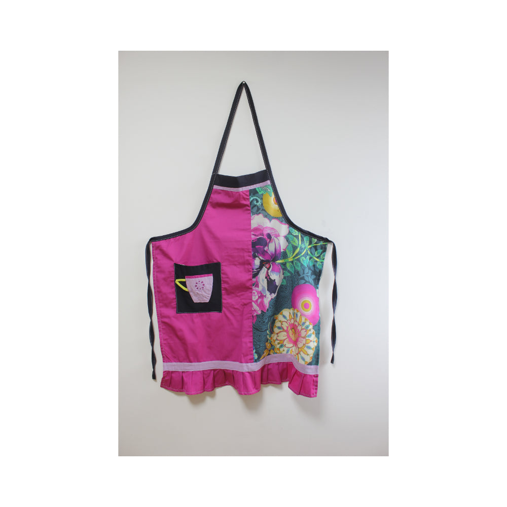 Apron Pink and Flowers with Cup in the Pocket