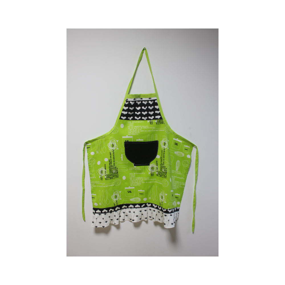 Green Apron with Kitchen Utensils and Cup in Pocket