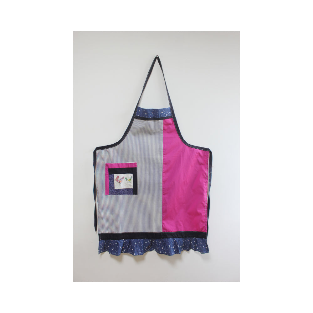 Pink/Blue Apron with Chickens in the Pocket