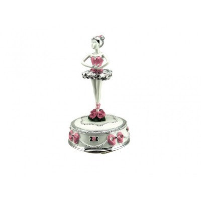 Caixa de Música Bailarina Prata e Rosa Musicboxworld