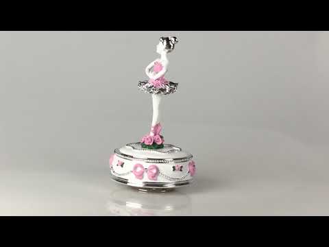 Caixa de Música Bailarina Prata e Rosa Musicboxworld
